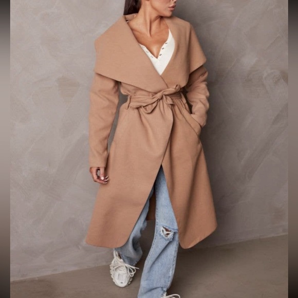 ShopEvelynne Jackets & Blazers - 02 Made in Italy Belted Shawl Coat With Side Pockets